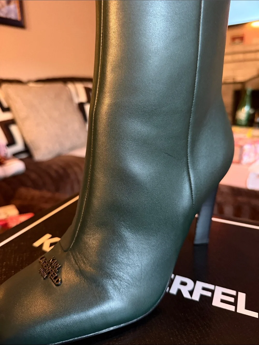 Karl Lagerfeld Dark Teal‎ Leather Square Toe Ankle Boots